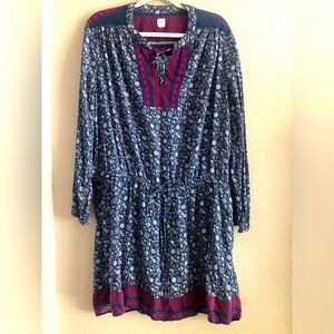 GAP Boho Navy Long Sleeve Floral Dress size XL